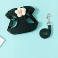 Green pet harness and leash set with cute daisy flower, adjustable soft vest for dogs and cats. - S (Recommended Weight 0.5-3 kg) / Dark Green