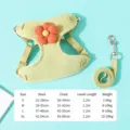 Cute floral pet dog harness and leash set adjustable puppy chest strap for walking. - S (Recommended Weight 0.5-3 kg) / Turquoise