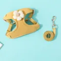 Yellow floral pet dog harness and leash set with size chart for small dogs and cats - S (Recommended Weight 0.5-3 kg) / Yellow