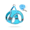 Blue mesh pet harness and leash set, breathable vest design for small dogs and cats walking. - M / Dark Blue