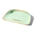 Waterdichte PU leer huisdier placemat, anti-morsen groene plaid kat hond voermat. - Groen-Oranje