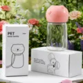 Tragbare Haustier-Wasserflasche mit süßem Tiermotiv und 350ml Fassungsvermögen für Hunde. - Rosa