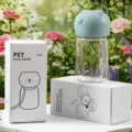 Tragbare Haustier-Wasserflasche mit Bärenkappe, 350ml Trinkbecher für Hunde und Katzen outdoor. - Blau