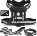Set pettorina tattica per cani con cinghie riflettenti, guinzaglio, collare e toppe. - XS / Nero