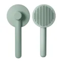 Green pet grooming brush with stainless steel pins for dogs and cats. Ergonomic handle and button. - Candy Comb / Green