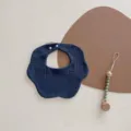 Premium Nordic style petal-shaped navy blue cotton gauze baby bib for newborn infants - Petal Bib / Sapphire Blue