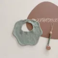 Premium sage green muslin cotton baby bib with petal scalloped edge in Nordic style - Petal Bib / Mint Green