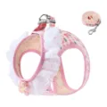 Roze geruite huisdier tuigje en riem set met witte kant en schattig bloemdecor voor katten. - XXS / Roze