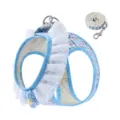 Blauw ruitje huisdier tuigje met witte kant en riem voor katten en honden, ademend mesh vest ontwerp. - XXS / Blauw