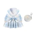 Blauw ruitje huisdier tuigje en riem set met strik en rok voor kleine honden en katten. - XS (aanbevolen gewicht 3-5 jin) / Hemelsblauw