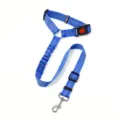 Blue pet car safety harness and leash set with reflective nylon webbing and metal hook. - Style A-Blue