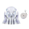 Cute plaid pet harness and leash set with bow and pleated skirt for dogs and cats. - Enchanting Blue-Purple