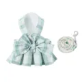 Green plaid pet JK skirt harness and leash set for small dogs cats, breathable mesh. - Eye-Soothing Green