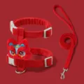Rood Chinees leeuw huisdier harnas en riem set feestelijke stijl voor katten en honden - S / Rood - Leeuwendans