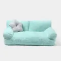 Plush pet sofa and cute flower pillow, winter warm cat bed and dog cushion, 75x40x30cm size - Sofa Cat Bed with Pillow / Blue