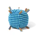 Pet dog squeaker chew toy ball with textured fabric and colorful ribbons for training play. - Blue