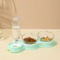 Mangeoire double automatique verte pour animaux avec jolie bouteille d'ours pour chats et chiens. - Vert (bol transparent)