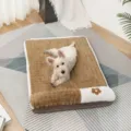 Pluche hondenbed mat met schattig bloemenaccent voor comfortabele slaap van huisdieren. - L (60*40 cm) / Lichtkoffie