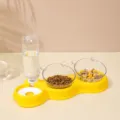 Double gamelle pour animaux avec biberon d'eau automatique en jaune mangue pour chats. - Jaune (bol transparent)