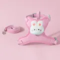 Pink plush rabbit pet harness and leash set for small dogs and cats outdoor walking. - S / Rabbit / Pink