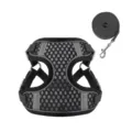 Black breathable mesh pet dog cat harness and leash set with reflective safety strips. - S (4.5-6.5 kg) / Black