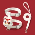 Schattig Chinees leeuwendans huisdier tuigje en riem set voor katten en honden, wit en rood design. - S / Wit - Leeuwendans