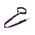 Purple dog car seat belt with elastic bungee buffer, adjustable strap and metal buckle. - Purple