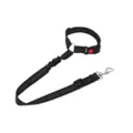 Black pet car safety belt with elastic bungee, adjustable strap and metal hook for dogs. - Black