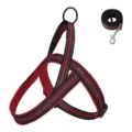 Reflecterend ademend mesh honden tuigje en riem set, comfortabel vest voor huisdieren. - S / Rood