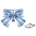 Blue Plaid Cat Harness and Leash Set with Big Bow Cute JK Style Pet Walking Vest for Small Pets - Lake Blue