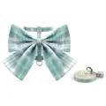 Green plaid JK style cat dog harness and leash set, cute bow pet vest walking accessories. - Green