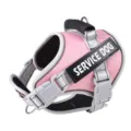 Pink reflective dog harness for medium large dogs with service dog patch and safety handle. - Pink
