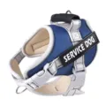 Blue reflective dog harness with handle, service dog patch and mesh lining for medium large dogs. - Dark Blue