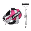 Pink reflective dog harness and leash set for medium and large dogs, anti-pull pet walking gear. - Rose Red (Harness + Leash)