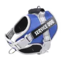 Reflective dog harness for medium large dogs adjustable pet chest strap with service dog text - Light Blue