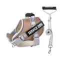 Khaki reflective service dog harness and leash set, adjustable nylon pet chest strap for dogs. - Khaki (Harness + Leash)