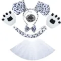 Dalmatian dog costume set includes ears headband nose tutu skirt gloves tail for Halloween. - 6-Piece / Spotted Stone