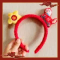 2026 Chinese New Year red plush headband with cute zodiac horse and star plush decor. - Yellow Flower Pony