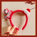 2026 Chinese New Year red plush headband with cute pony embroidery and festive mini hat. - Cherry Pony