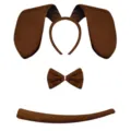 Brown puppy dog ears headband bow tie and tail costume set for fun Halloween party. - Three-Piece Set / Coffee