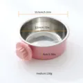 Stainless steel pet bowl with pink holder, anti-overturn cat feeding bowl, medium size 13.5cm. - M / Stainless Steel Hanging Cage Bowl / Pink