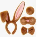 Brown plush bunny ears headband set for Easter party decoration and kids performance cute hair hoop - Brown Rabbit 4-Piece Set