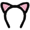 Fluffy black and pink cat ear headband for cute daily wear, parties, and face washing. - Faux Fur Black & Pink Headband