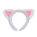 Cute plush cat ear headband, soft white and pink design, perfect for daily wear and parties. - White Faux Fur Headbands