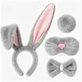 Plush bunny ears headband set long ear rabbit costume party cute hair accessories kit - Grey Rabbit 4-Piece Set