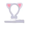 Cute fluffy white cat ears headband tail and bow set for cosplay party and holiday dress up - White Faux Fur 3-Piece Set