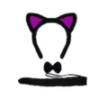 Cute black plush cat ear headband, matching bow tie and long tail costume set variant. - Black & Purple Faux Fur 3-Piece Set