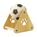 Sisal rope cat scratching ball with wooden triangular stand, durable pet toy for claw grinding. - Soccer Ball Style