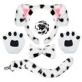 Plush Dalmatian Dog Costume Set Headband Tail Bow Paws Animal Cosplay Party Dress Up - Five-Piece Set / Pink