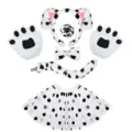 Cute dalmatian dog costume set with ears headband, tail, tutu skirt, and paw gloves for cosplay. - 6-Piece Set / Pink